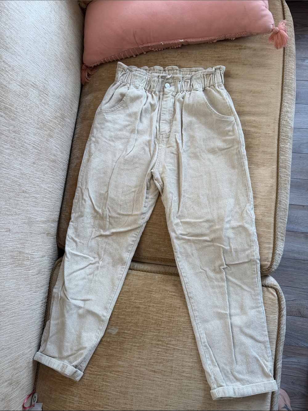 12th Tribe Corduroy Paperbag Pants - Cream beige